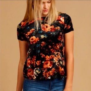 Altar’d State Velvet Floral Ruffle Open Back Short-Sleeve Top